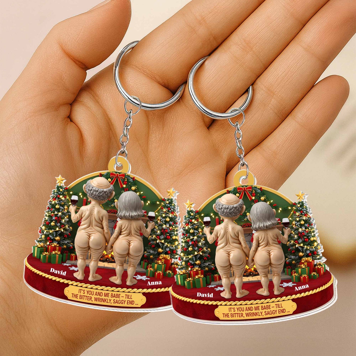 It's You And Me Babe, Elderly Couple Christmas Keychain