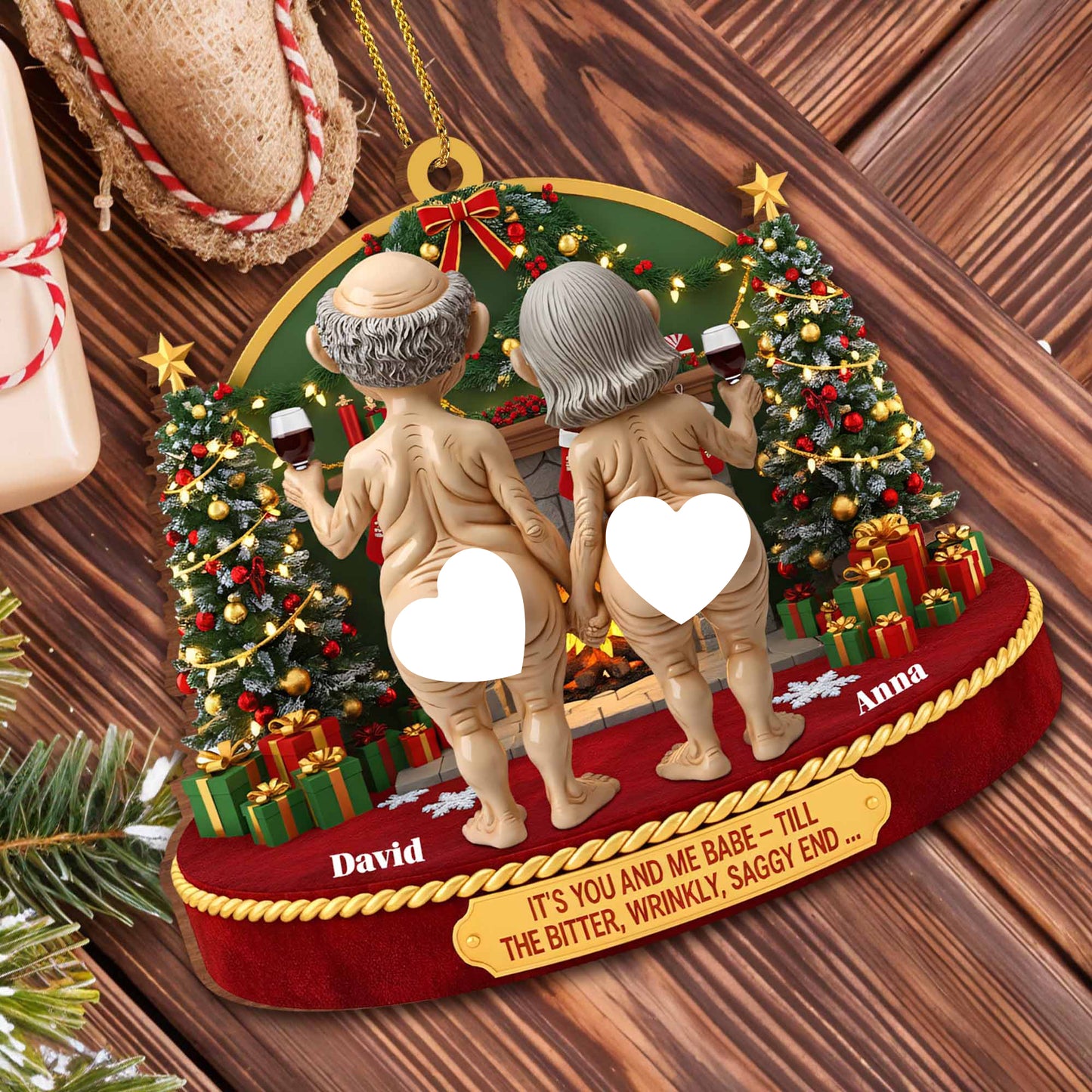 It's You And Me Babe, Till The End, Christmas Tree And Elderly Couple - Personalized Custom Wood Ornament, Custom Shaped - CPL842_WDO
