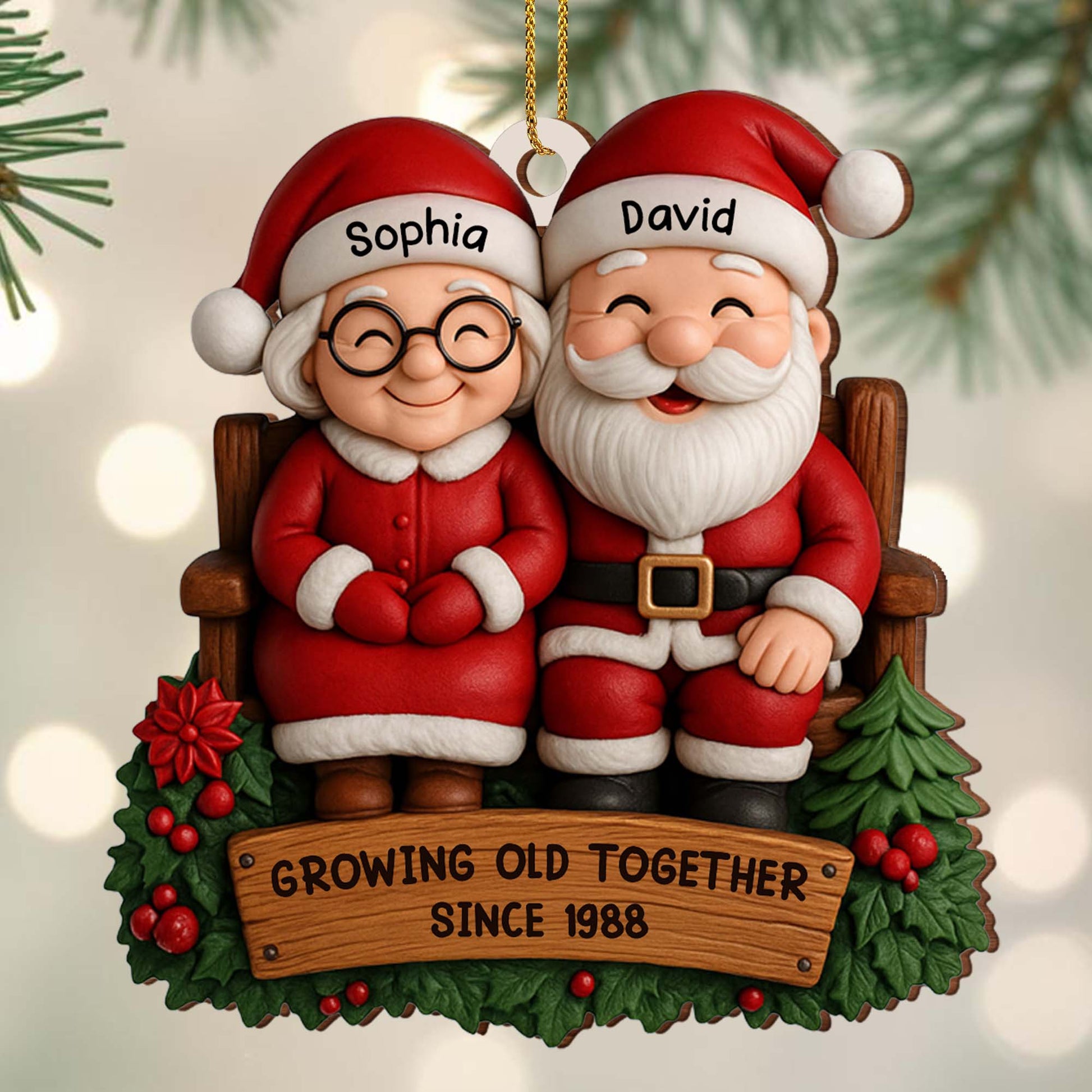 Growing Old Together, Santa Claus Figures With Christmas Holly