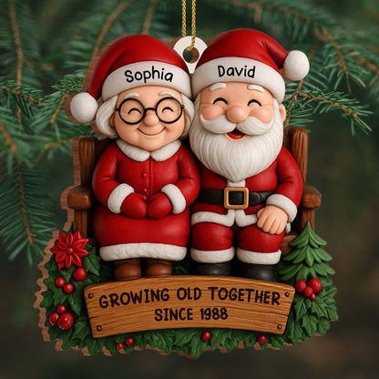 Growing Old Together, Santa Claus Figures With Christmas Holly