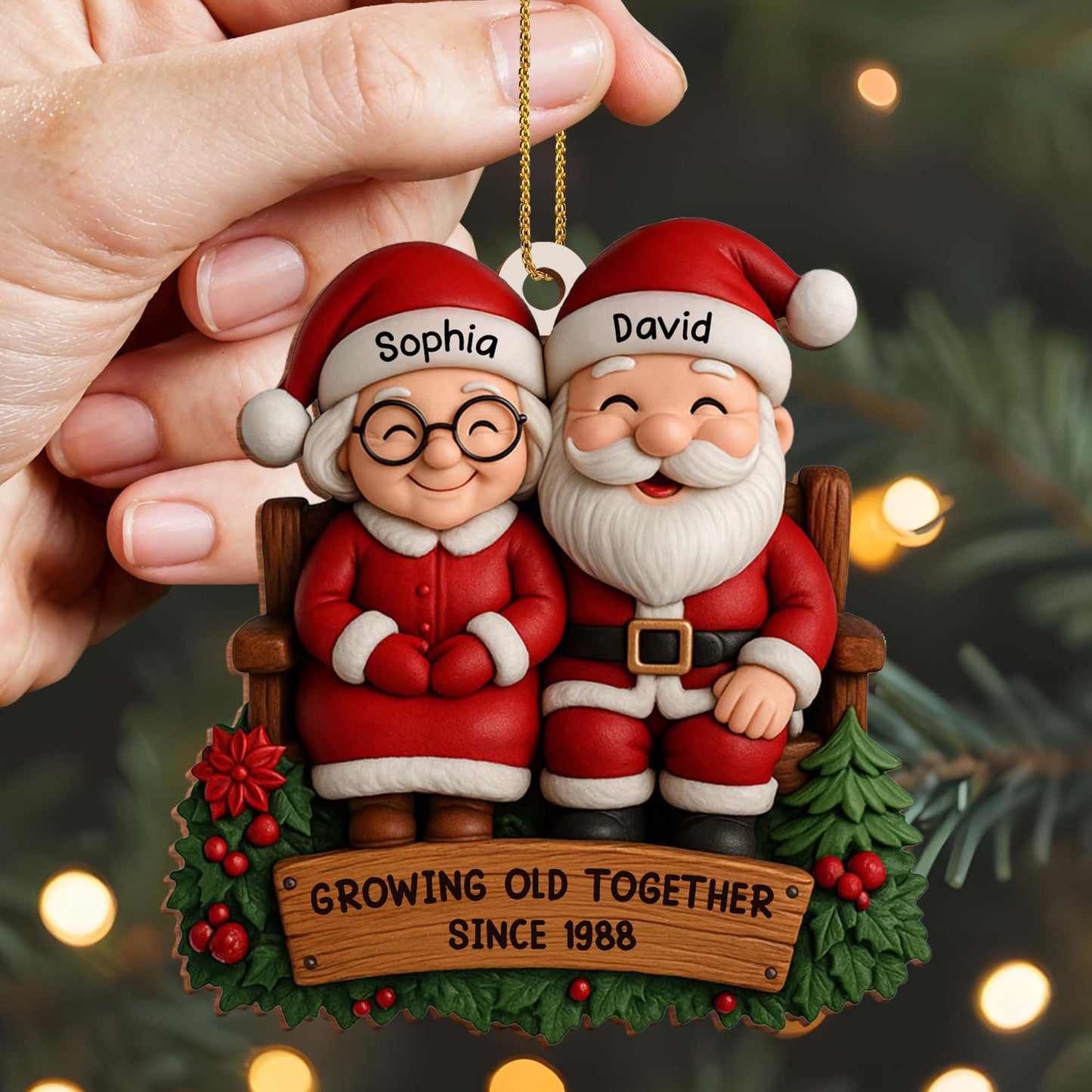 Growing Old Together, Santa Claus Figures With Christmas Holly