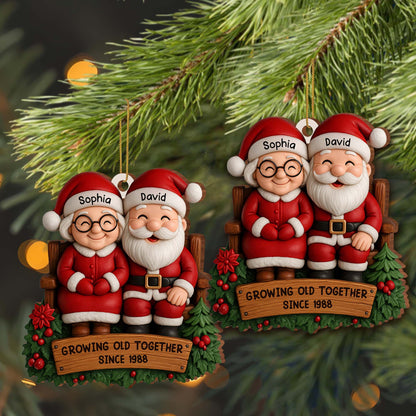Growing Old Together, Santa Claus Figures With Christmas Holly