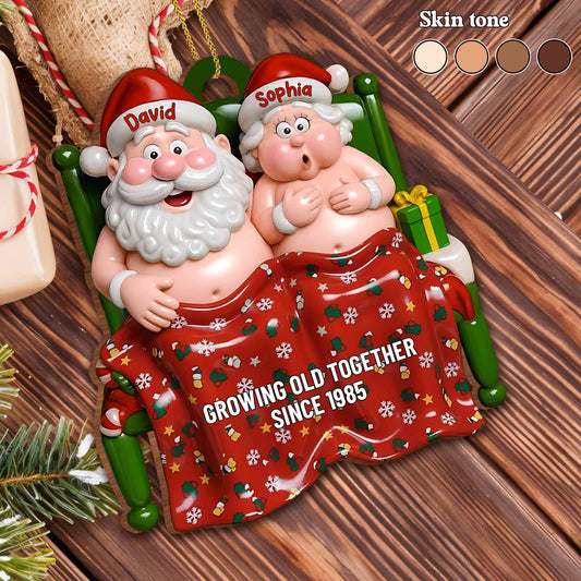 Growing Old Together Since, Elderly Couple In Beach Attire - Personalized Custom Wood Ornament, Custom Shaped - CPL860_WDO