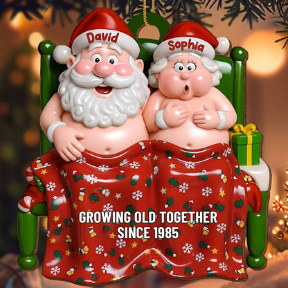 Growing Old Together Since, Elderly Couple In Beach Attire - Personalized Custom Wood Ornament, Custom Shaped - CPL860_WDO