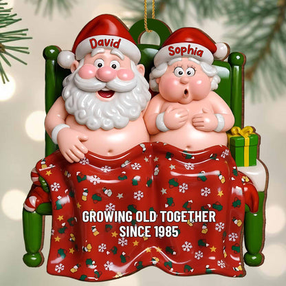 Growing Old Together Since, Elderly Couple In Beach Attire - Personalized Custom Wood Ornament, Custom Shaped - CPL860_WDO