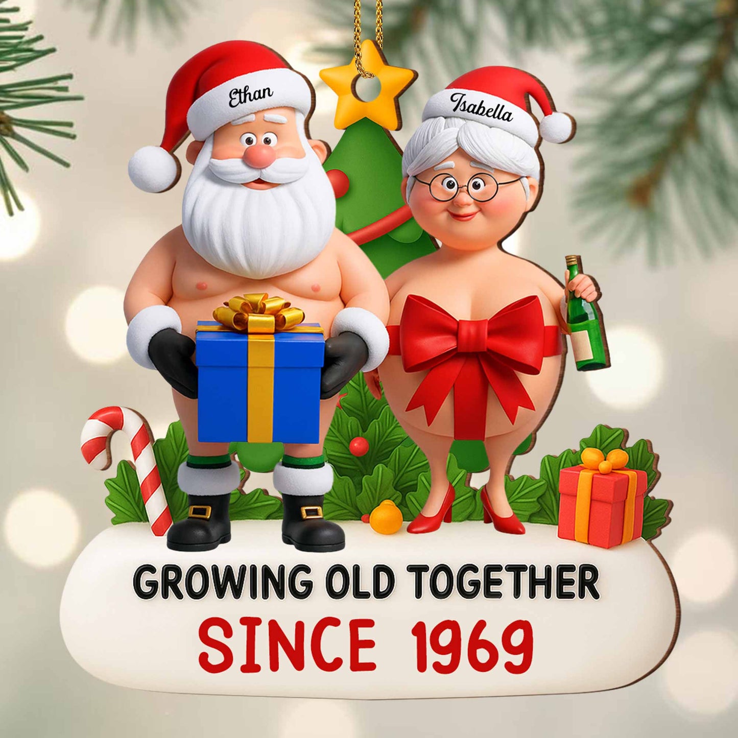 Growing Old Together Santa And Mrs Claus Christmas - Personalized Custom Wood Ornament, Custom Shaped - CPL864_WDO