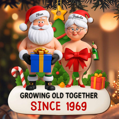 Growing Old Together Santa And Mrs Claus Christmas - Personalized Custom Wood Ornament, Custom Shaped - CPL864_WDO