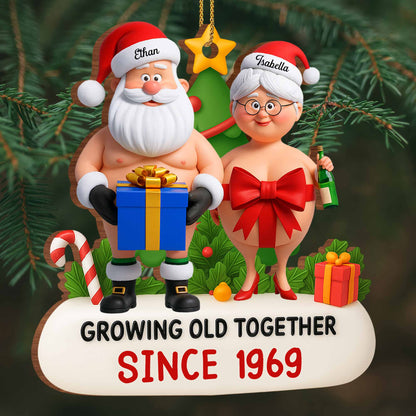 Growing Old Together Santa And Mrs Claus Christmas - Personalized Custom Wood Ornament, Custom Shaped - CPL864_WDO