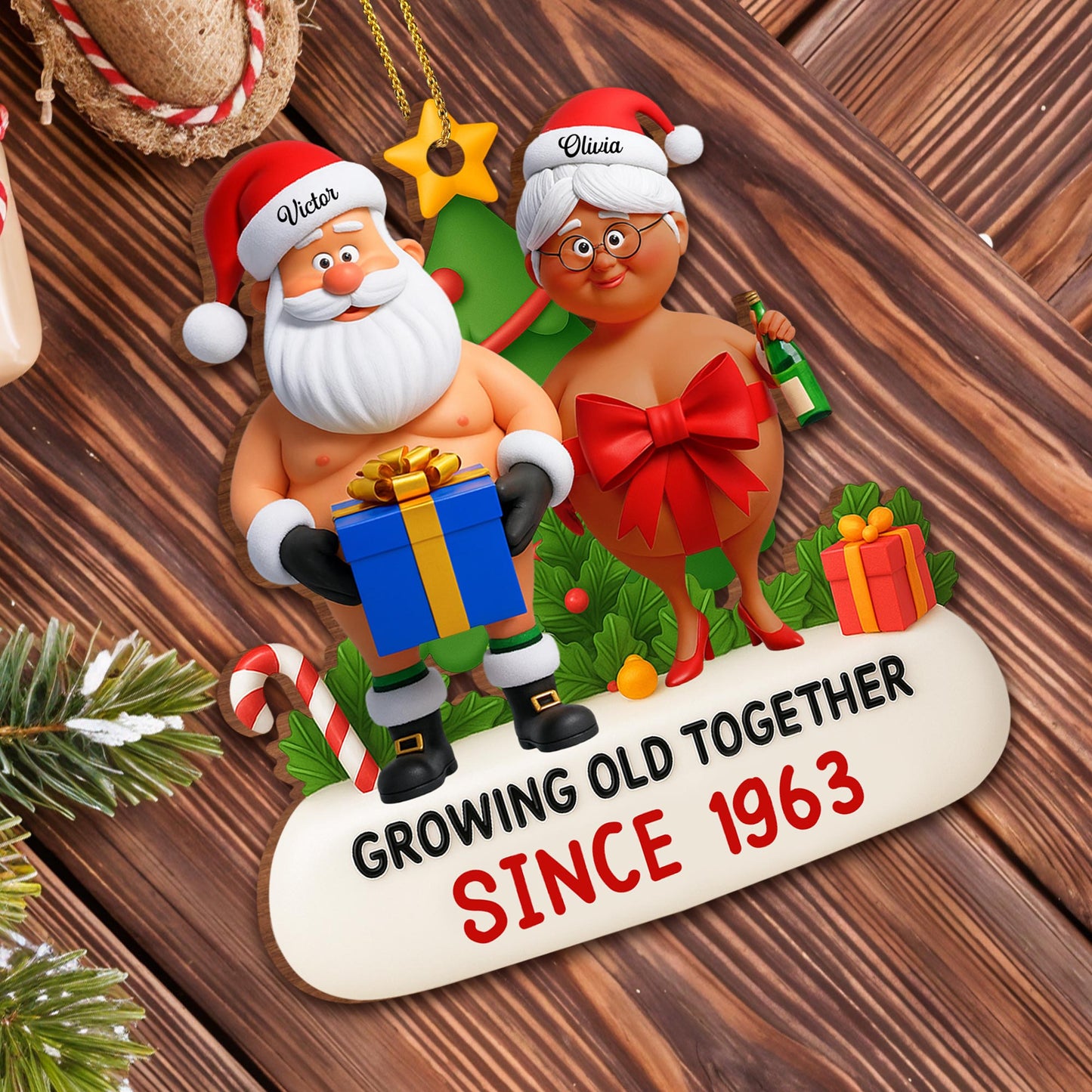 Growing Old Together Santa And Mrs Claus Christmas - Personalized Custom Wood Ornament, Custom Shaped - CPL864_WDO