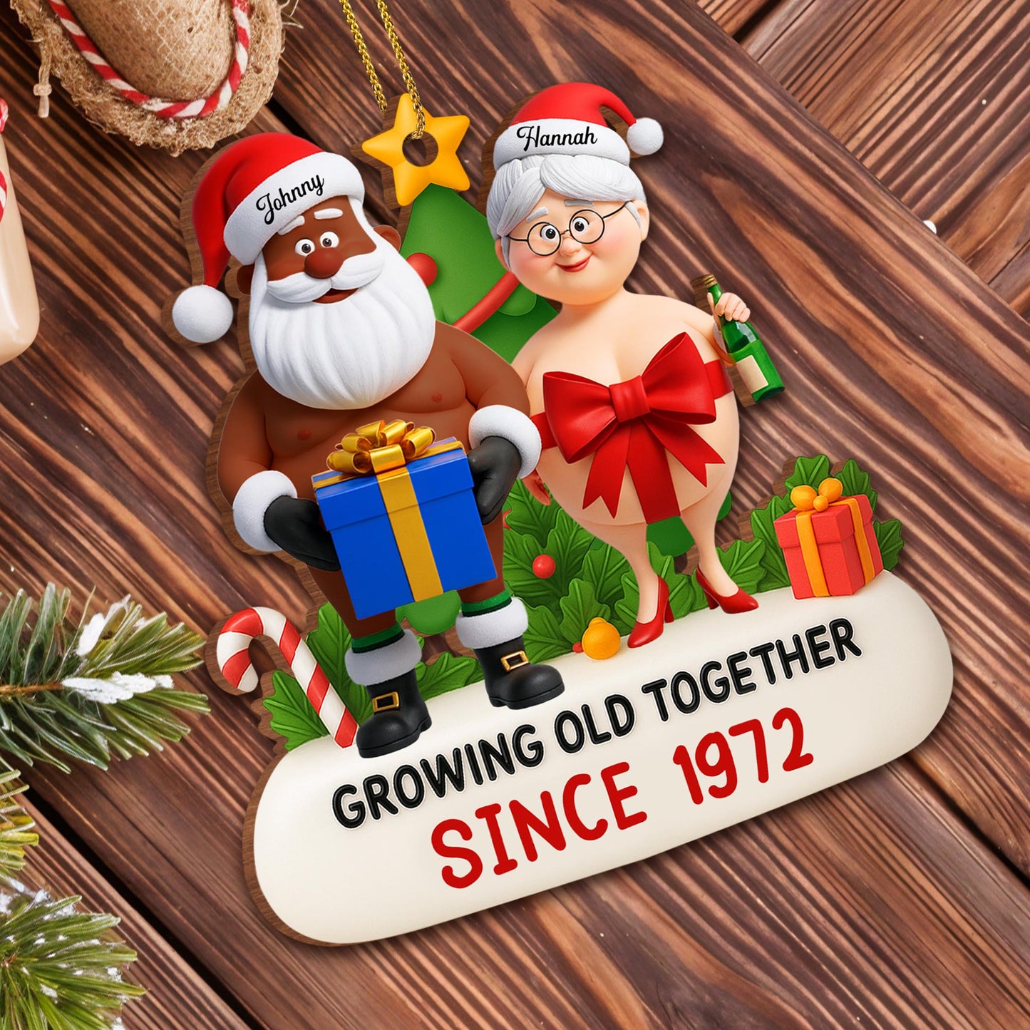 Growing Old Together Santa And Mrs Claus Christmas - Personalized Custom Wood Ornament, Custom Shaped - CPL864_WDO
