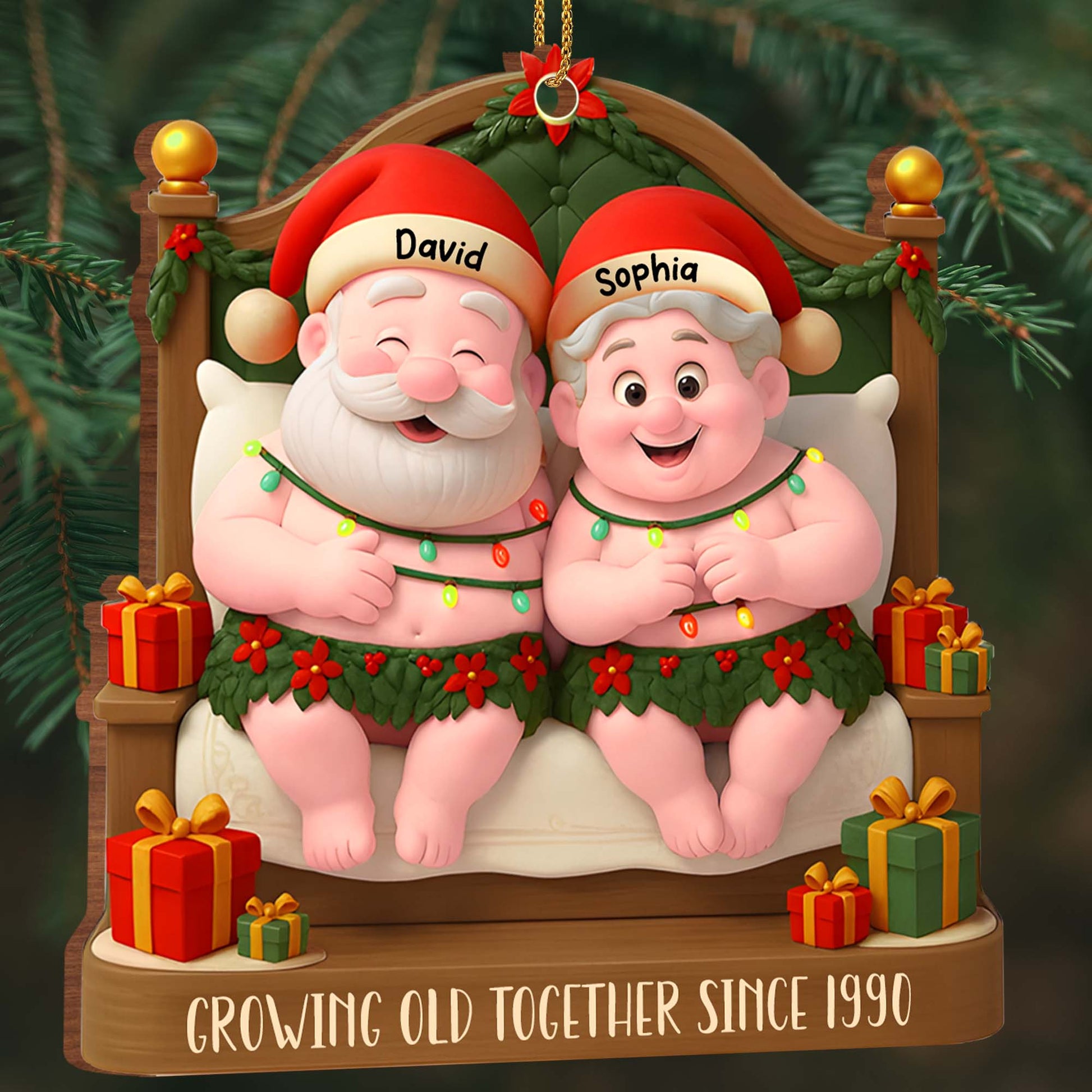 Growing Old Together With Santa Hats And Holly