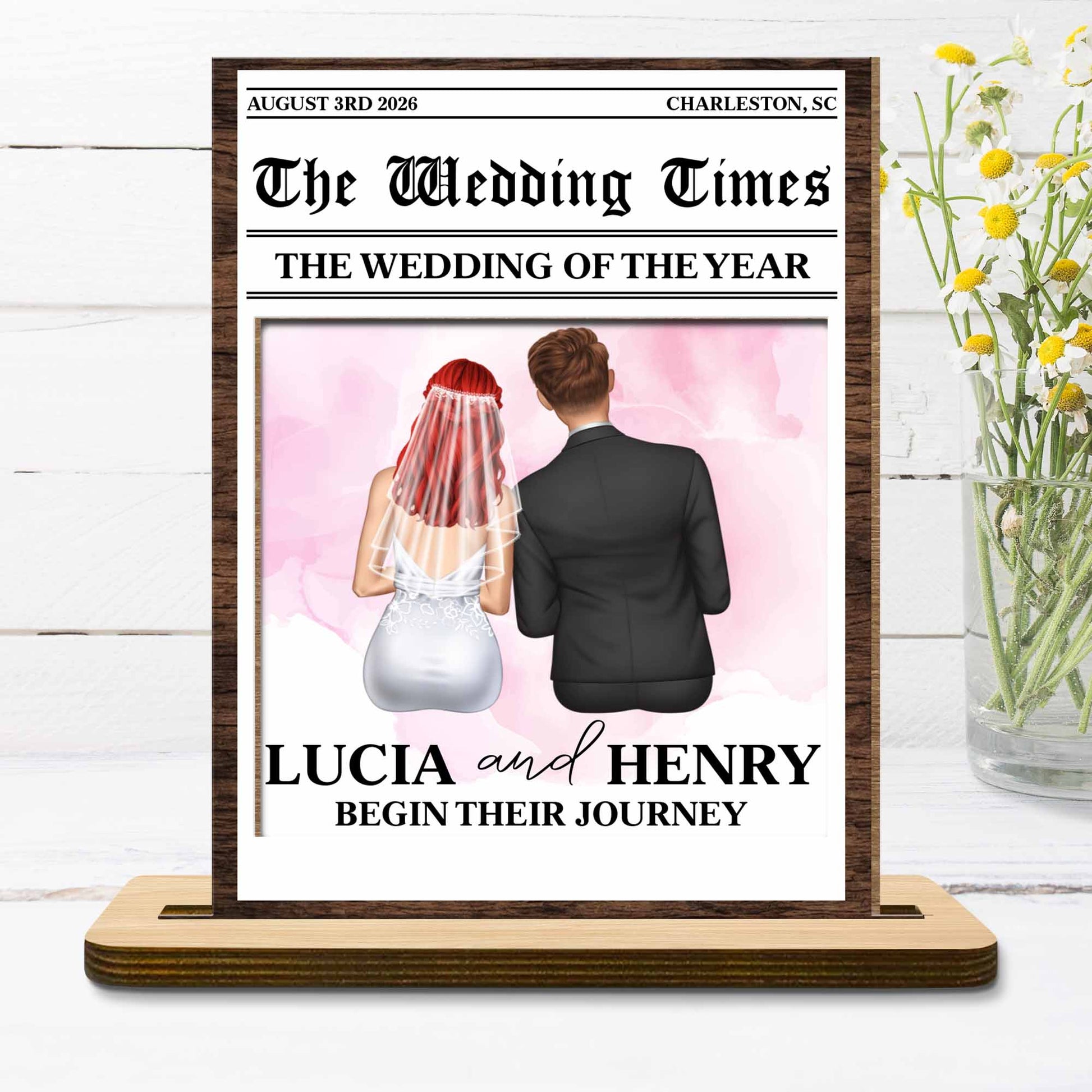 Begin Their Journey, Newspaper Wedding Couple Plaque