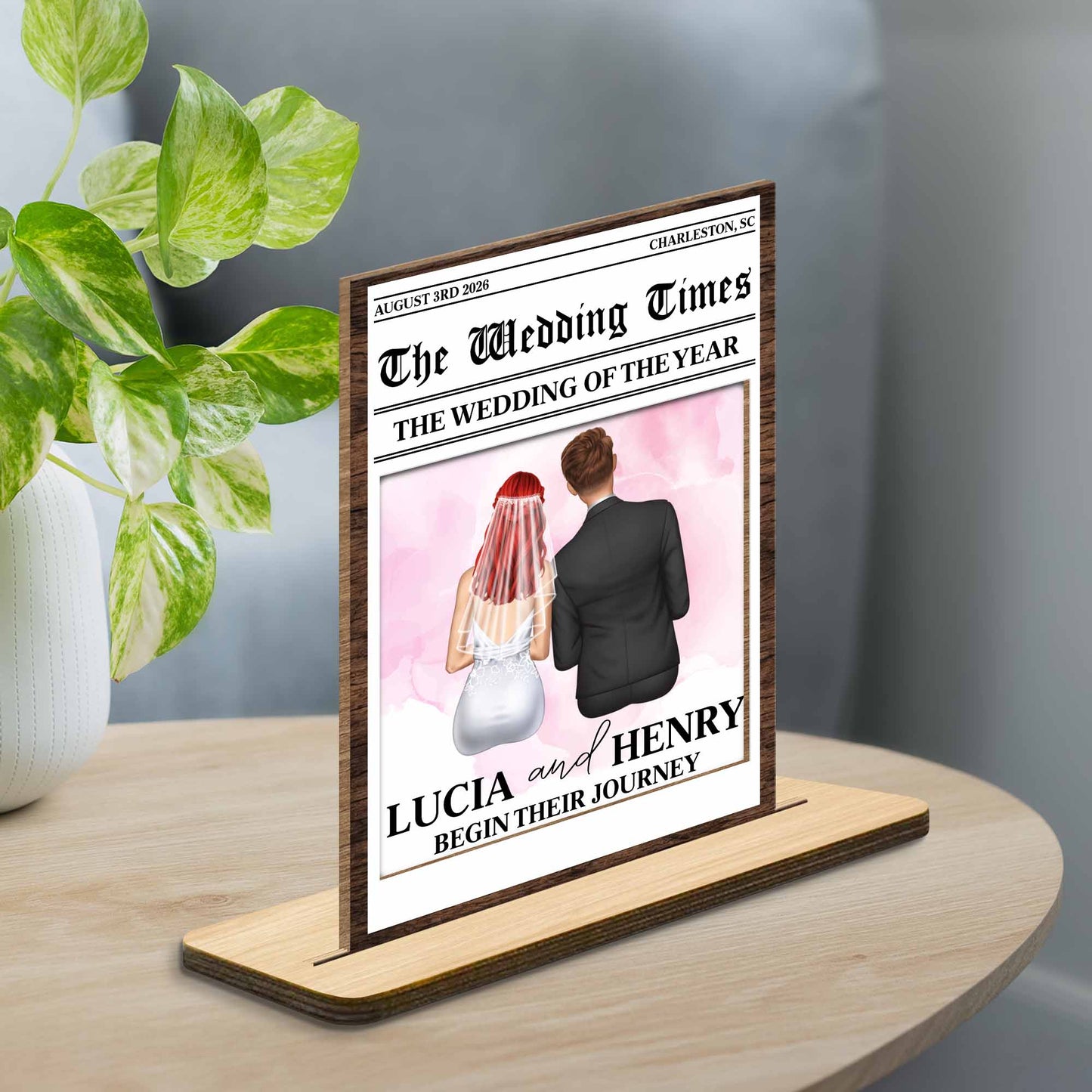 Begin Their Journey, Newspaper Wedding Couple Plaque