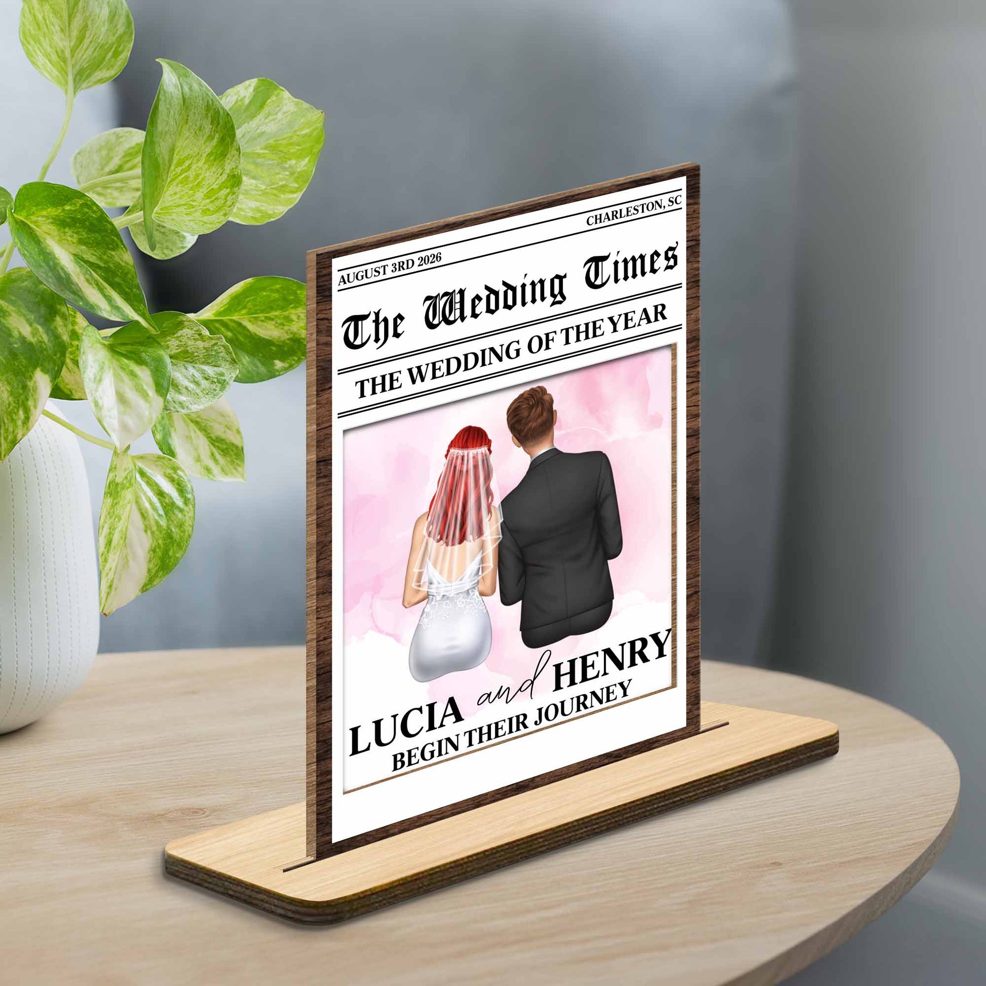 Begin Their Journey, Newspaper Wedding Couple Plaque