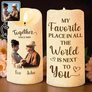 Favorite Place In The World Is Next To You, Candle, Custom Photo