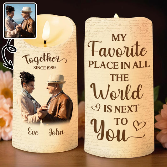 Favorite Place In The World Is Next To You, Candle, Custom Photo