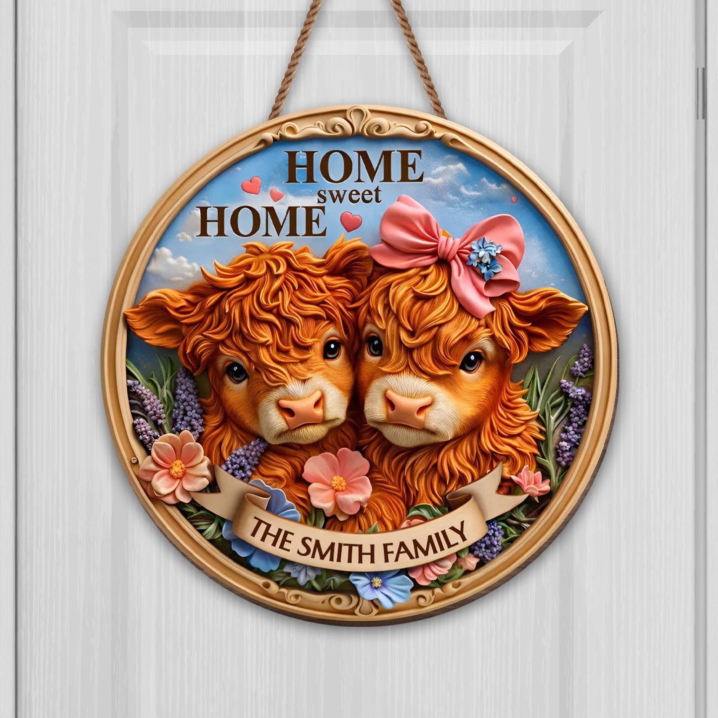 Home Sweet Home With Cows And Flowers