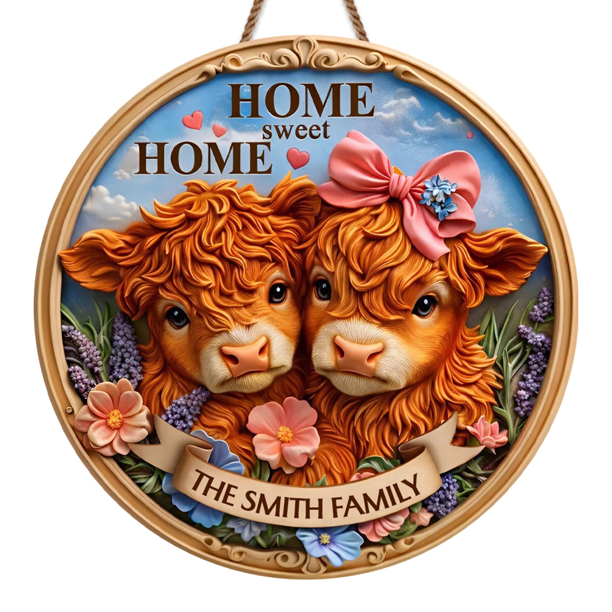 Home Sweet Home With Cows And Flowers