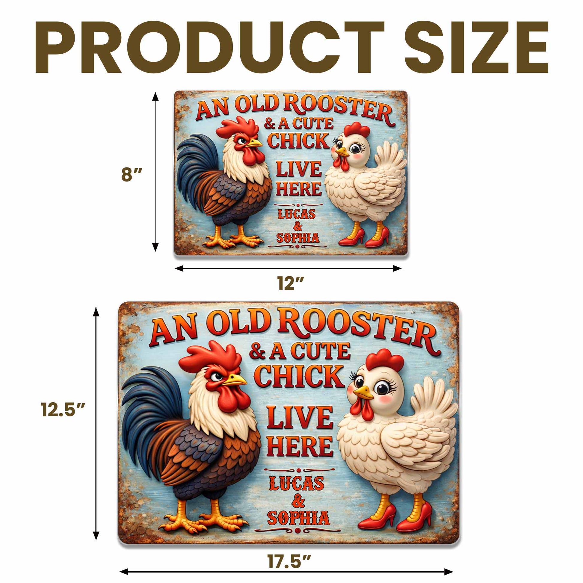 An Old Rooster And A Cute Chick Live Here Sign