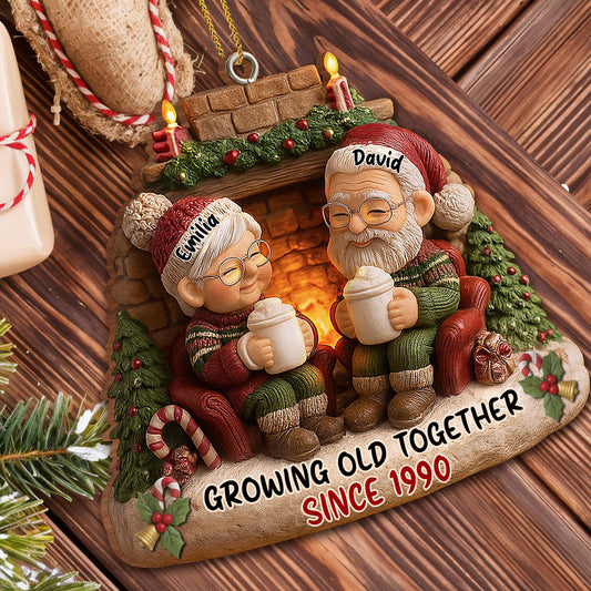 Growing Old Together, Candles And Fireplace Holiday Ornament - Personalized Custom Wood Ornament, Custom Shaped - CPL879_WDO