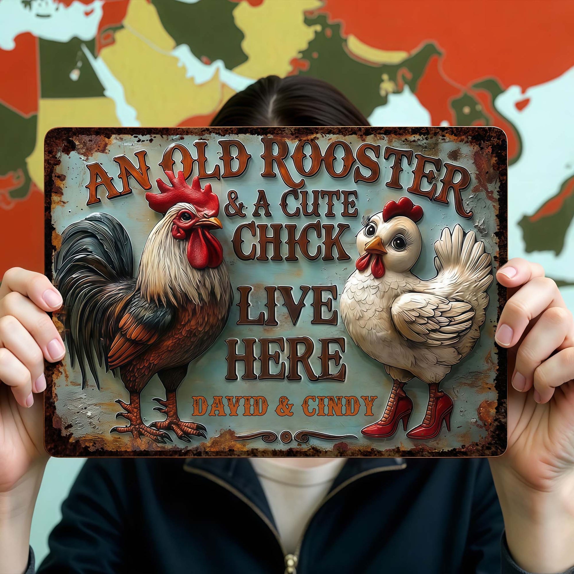 An Old Rooster & A Cute Chick Live Here