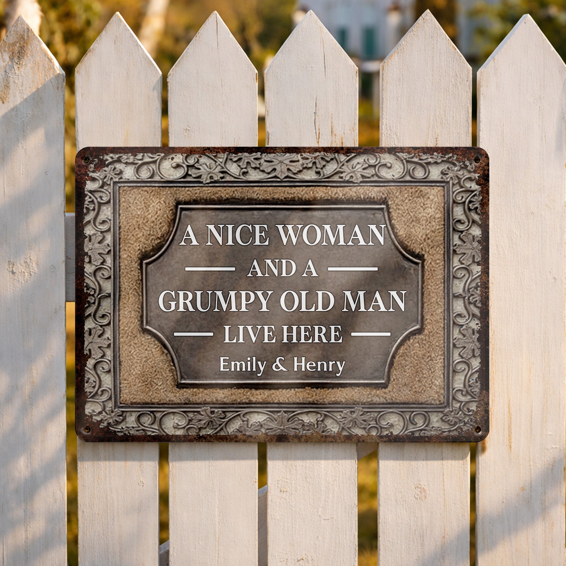 A Nice Woman And A Grumpy Old Man Live Here Plaque