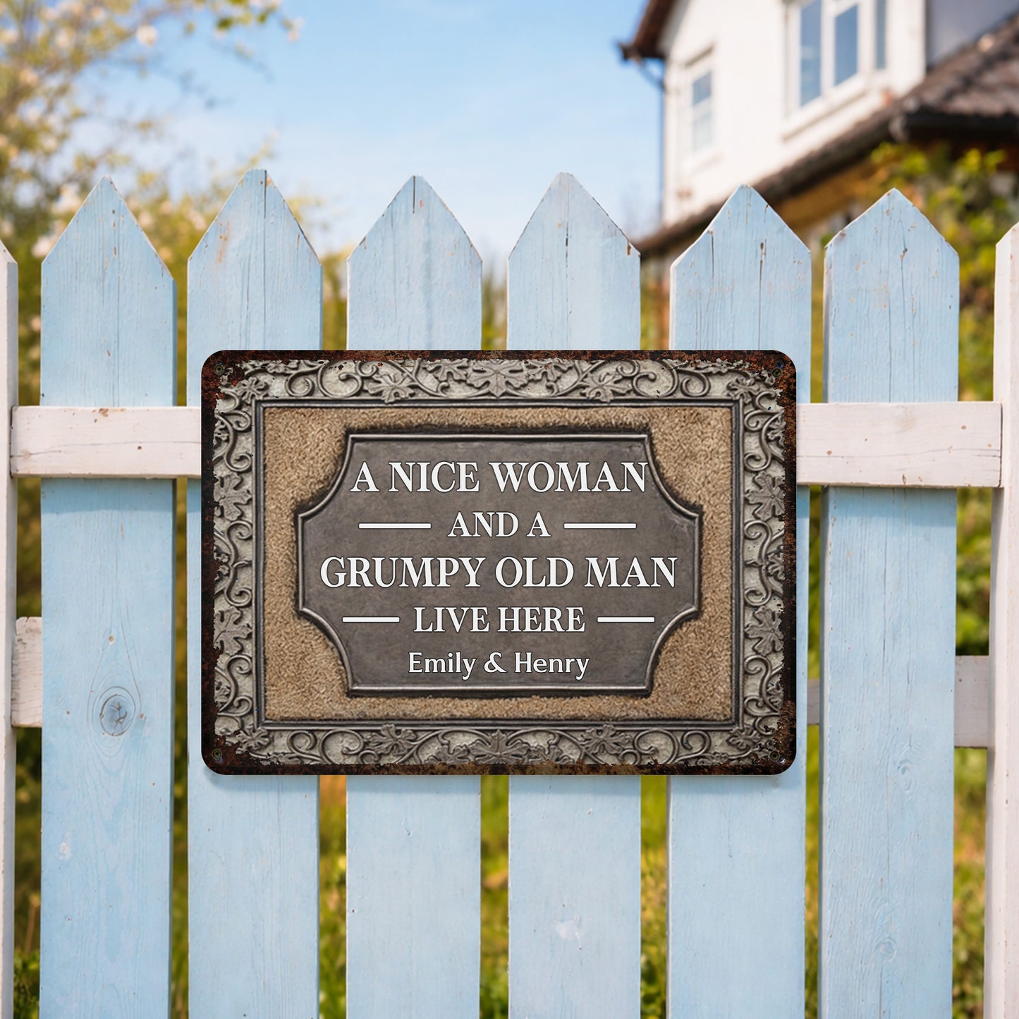 A Nice Woman And A Grumpy Old Man Live Here Plaque