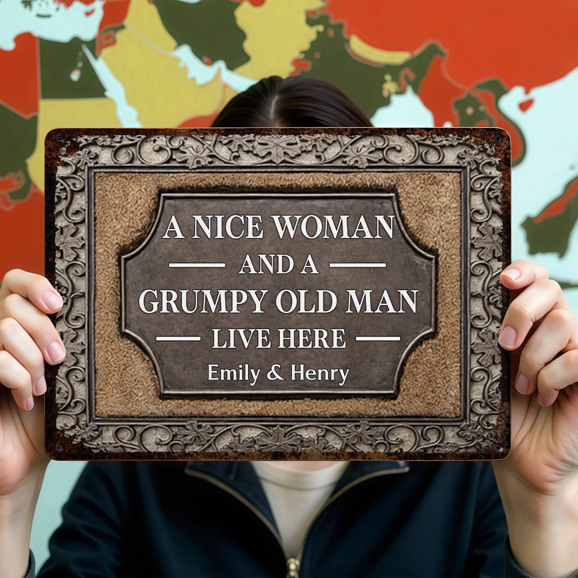 A Nice Woman And A Grumpy Old Man Live Here Plaque