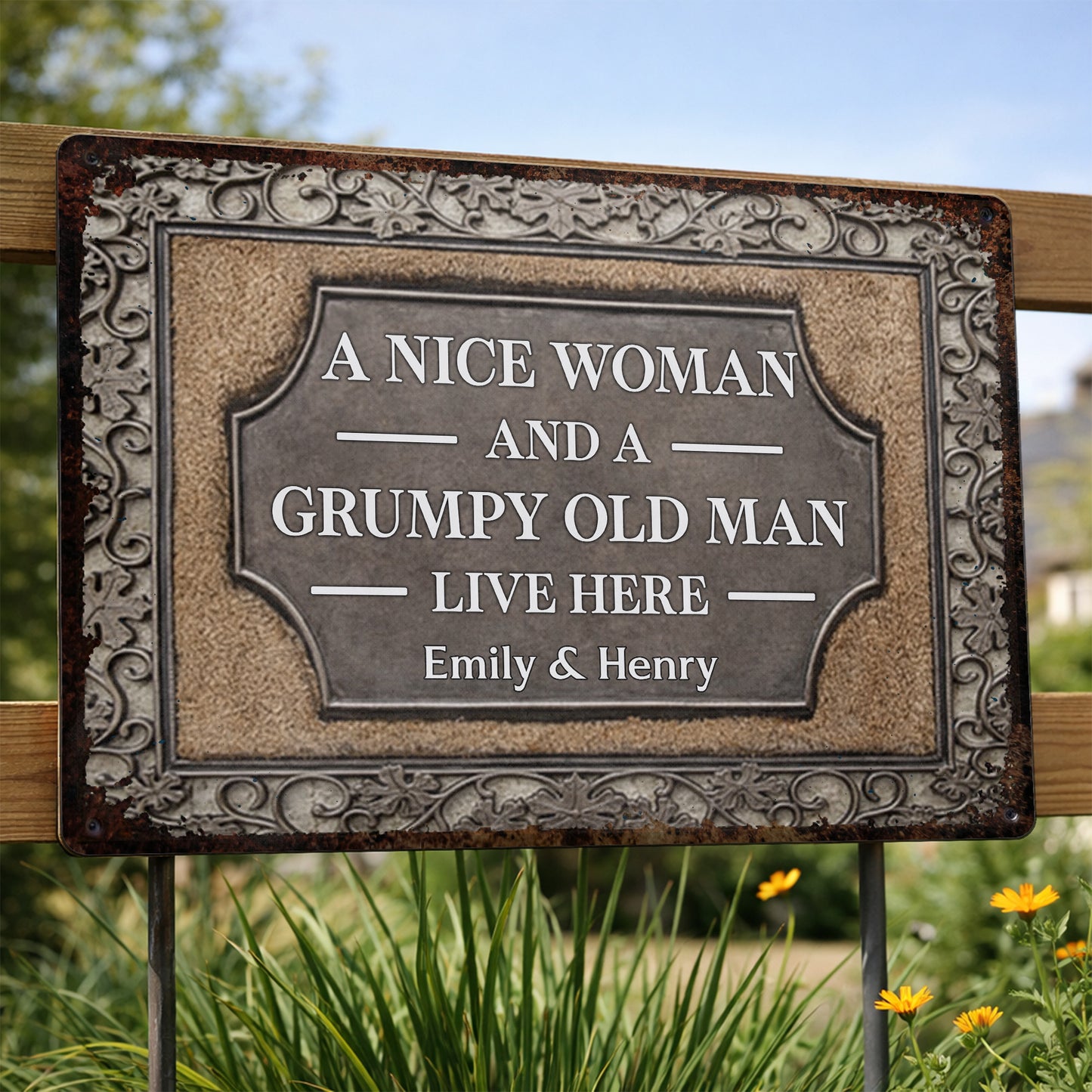 A Nice Woman And A Grumpy Old Man Live Here Plaque