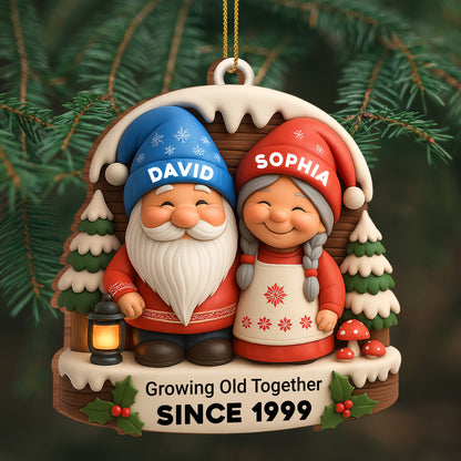 Growing Old Together With Snow Couple And Christmas Tree