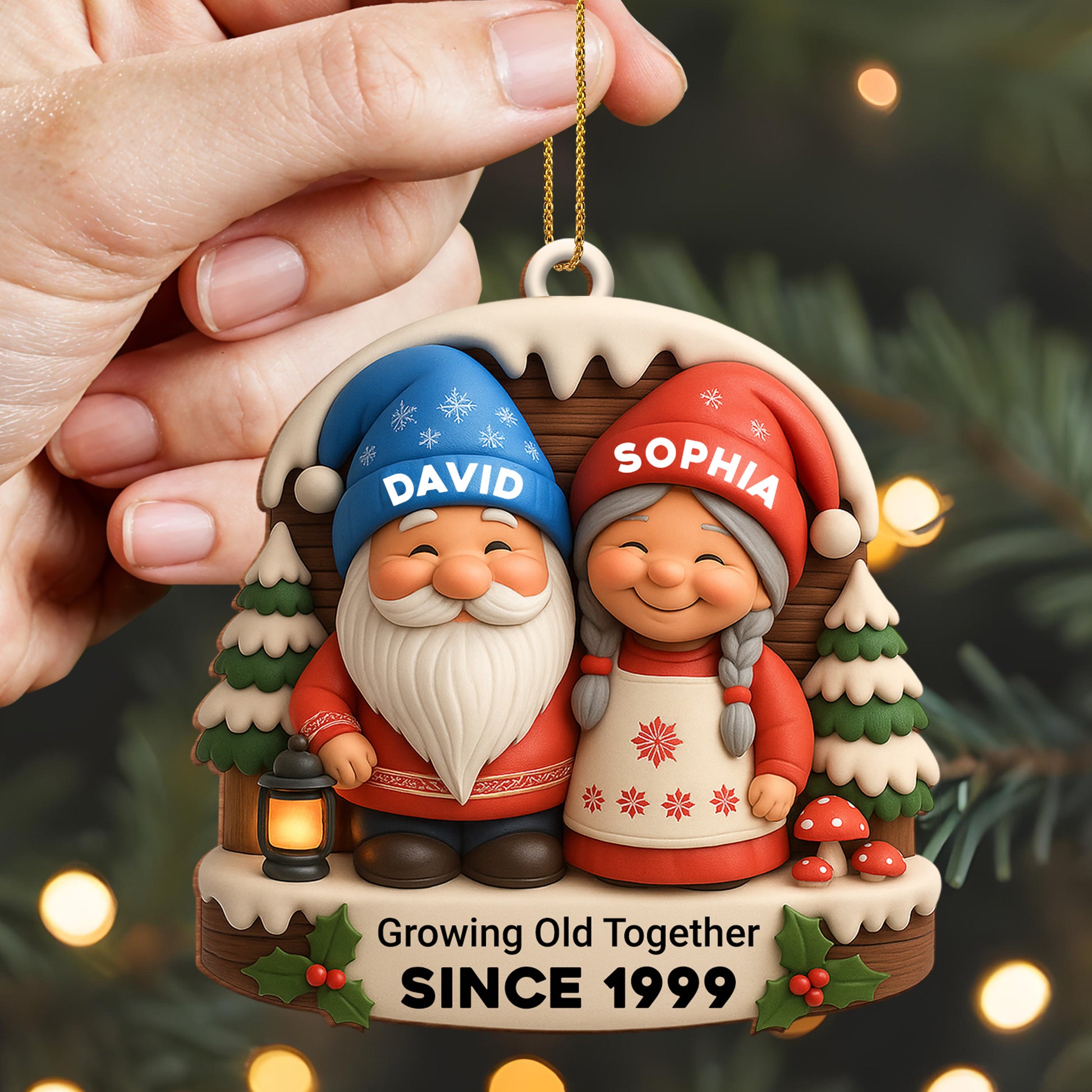 Growing Old Together With Snow Couple And Christmas Tree