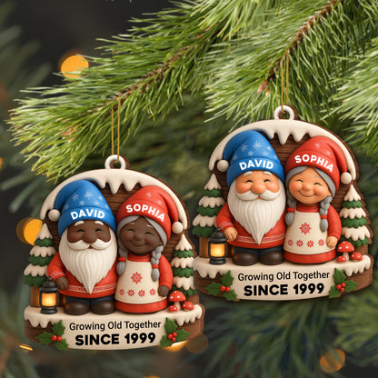 Growing Old Together With Snow Couple And Christmas Tree