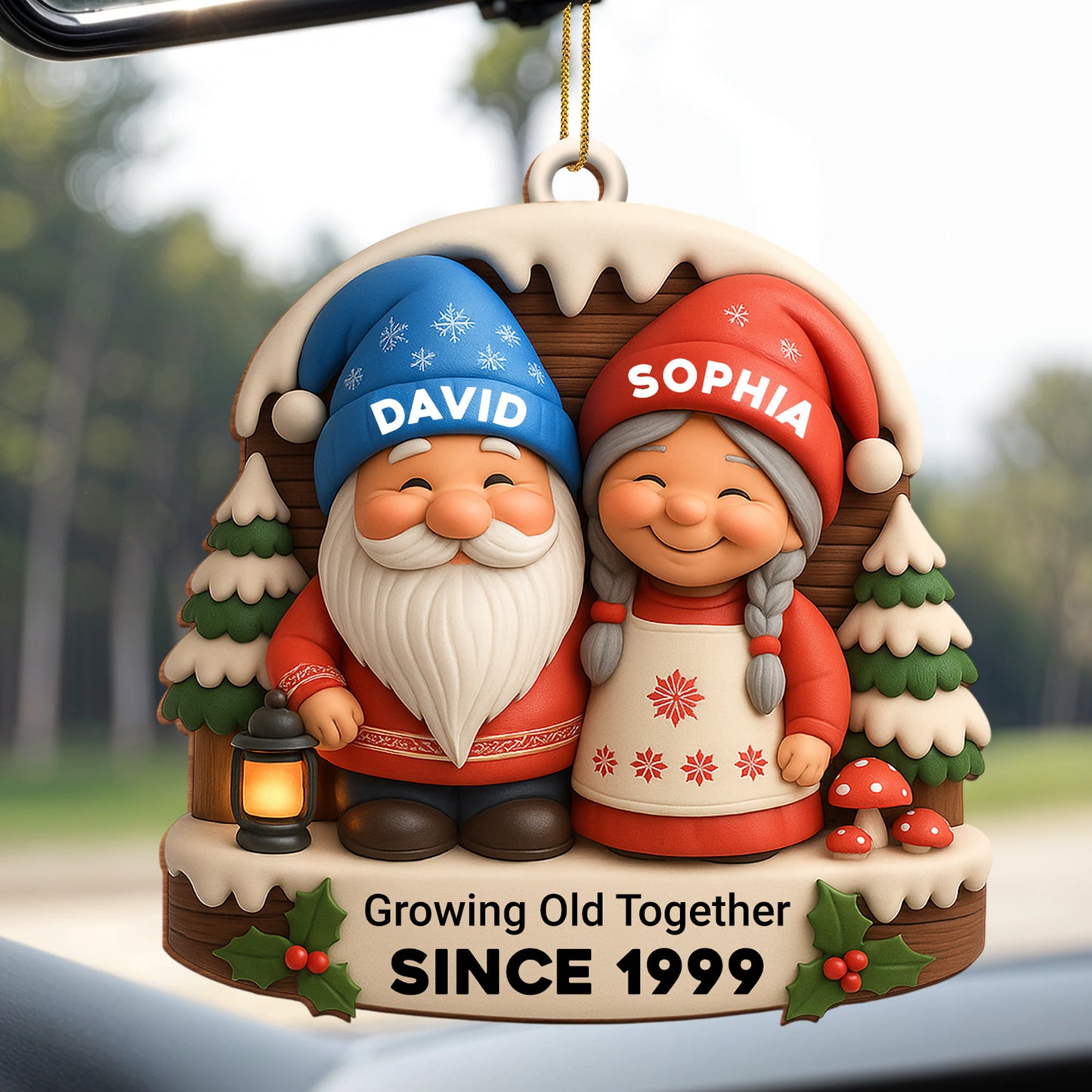 Growing Old Together With Snow Couple And Christmas Tree