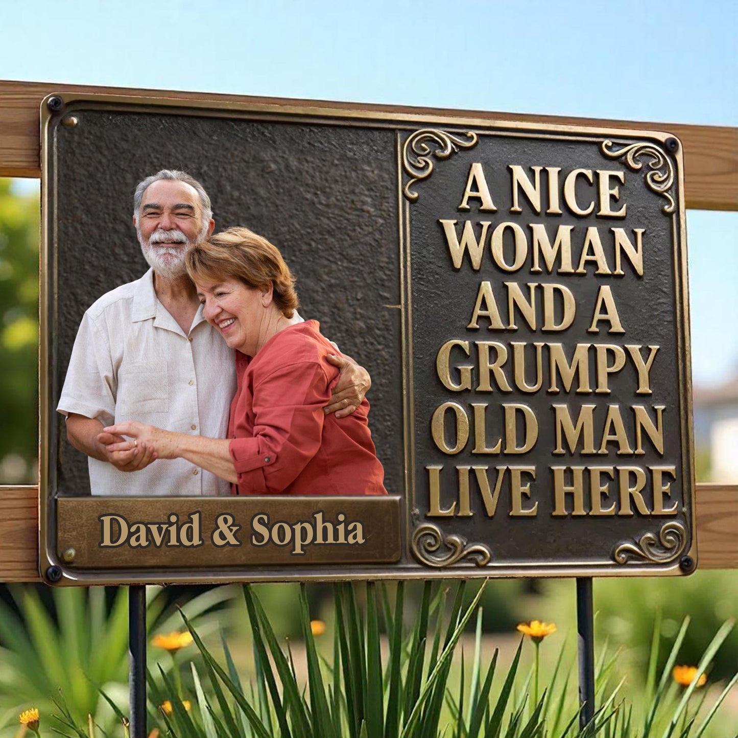 A Nice Woman And A Grumpy Old Man Live Here Scrollwork Sign
