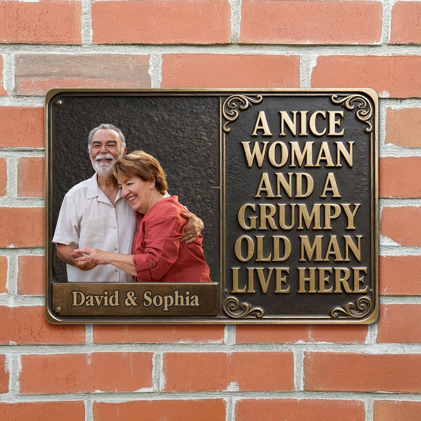 A Nice Woman And A Grumpy Old Man Live Here Scrollwork Sign