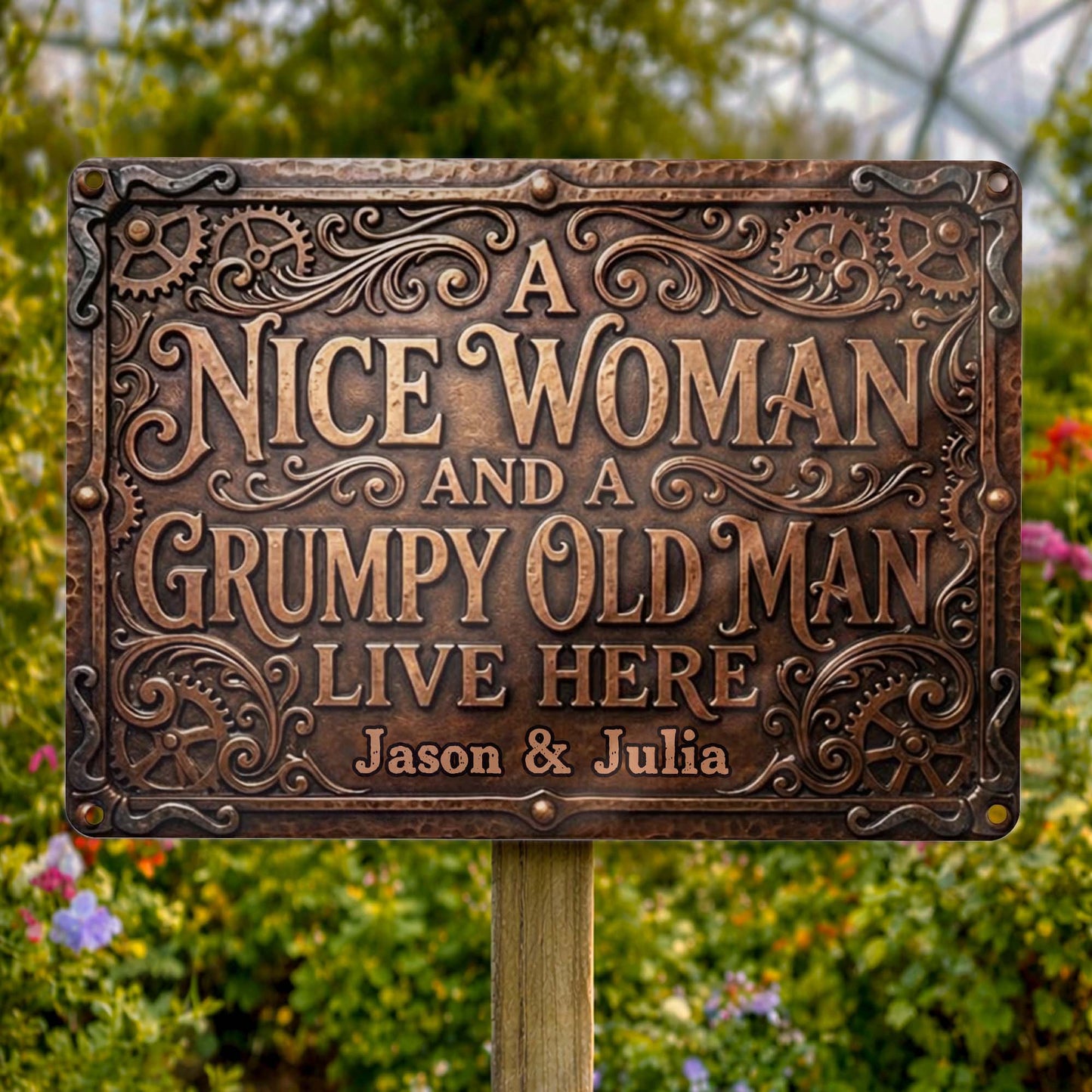 A Nice Woman And A Grumpy Old Man Live Here Sign