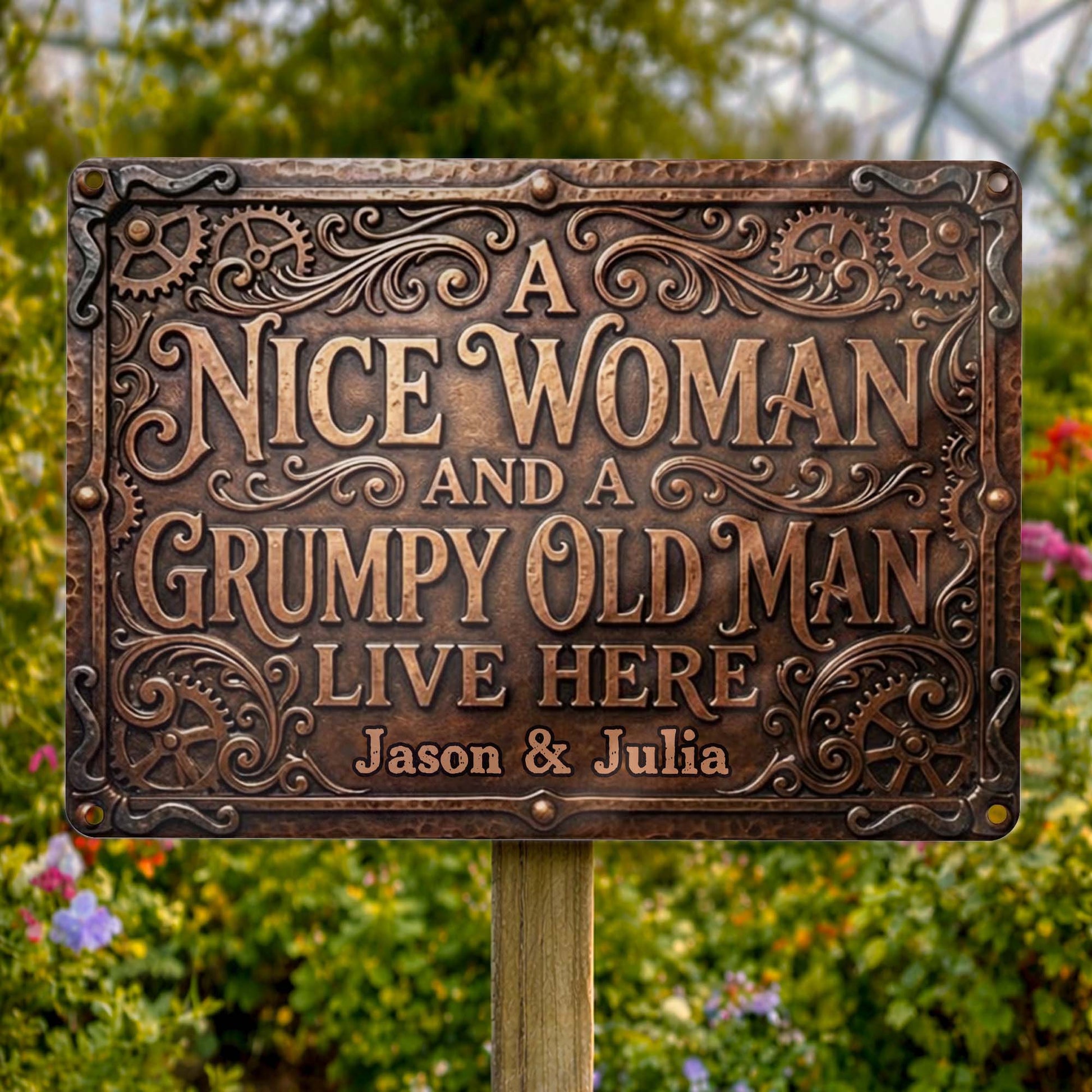 A Nice Woman And A Grumpy Old Man Live Here Sign