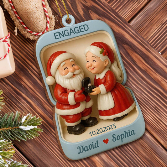 Engagement Christmas Holiday Ornament With Santa Claus Figures