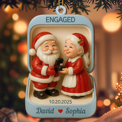 Engagement Christmas Holiday Ornament With Santa Claus Figures