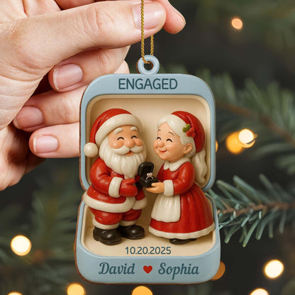 Engagement Christmas Holiday Ornament With Santa Claus Figures