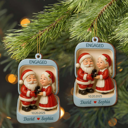 Engagement Christmas Holiday Ornament With Santa Claus Figures