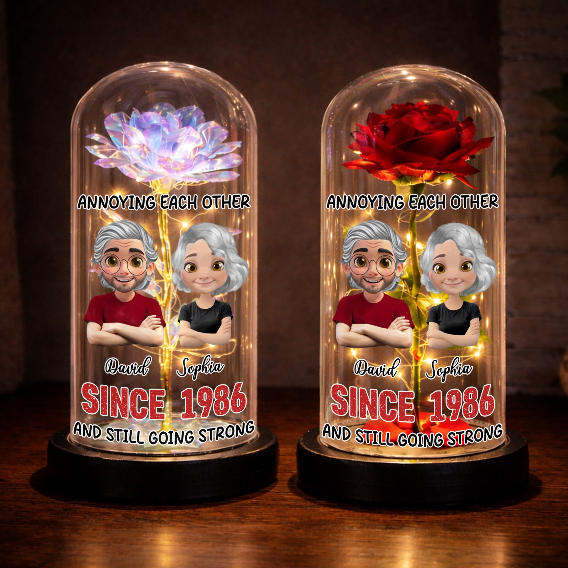 Annoying Each Other, Rose Dome With Figurine Couple