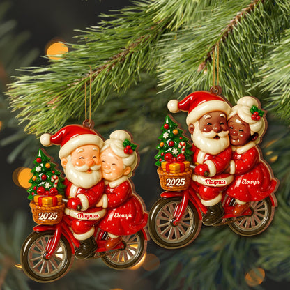 Santa And Mrs. Claus On A Festive Motorcycle Ride