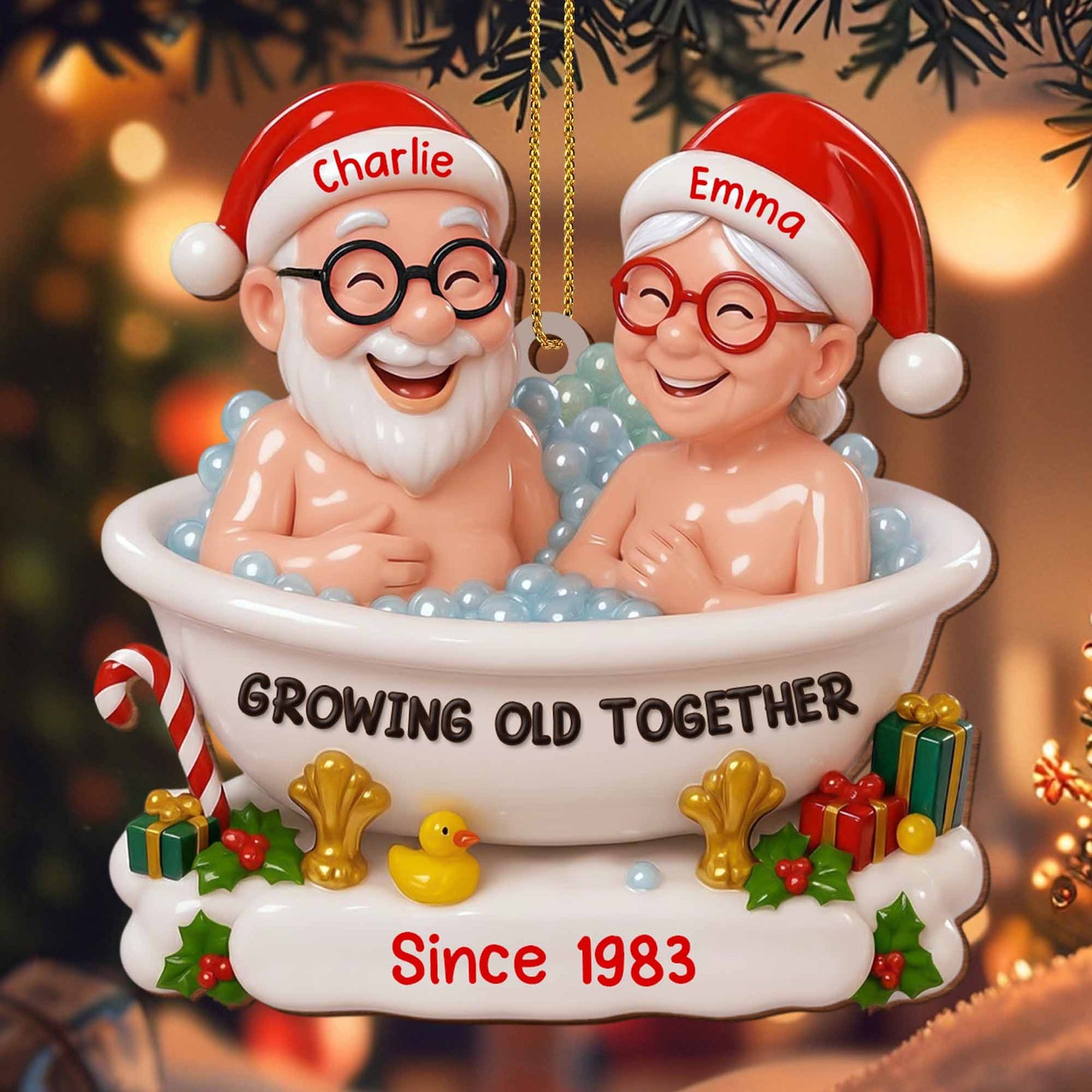 Growing Old Together With Santa Hats And Gifts