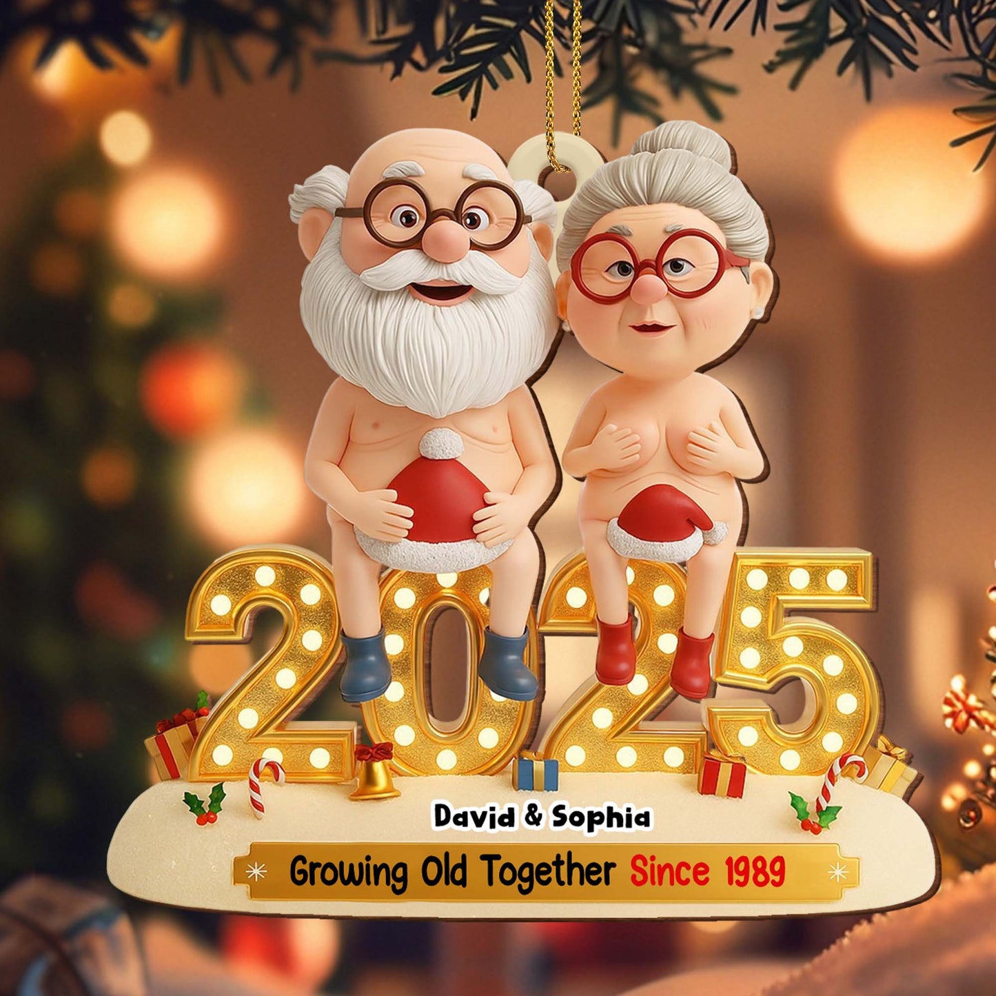 Growing Old Together, Elderly Couple Christmas Ornament