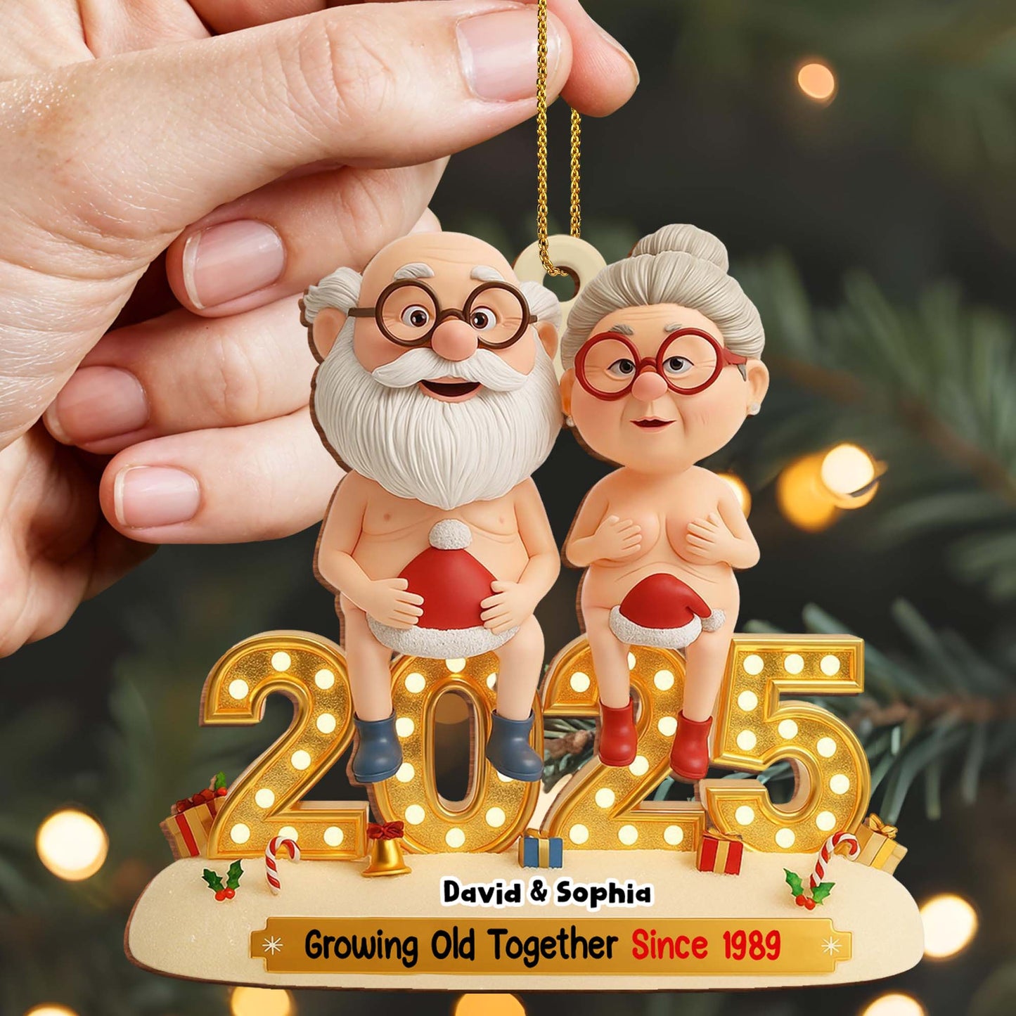 Growing Old Together, Elderly Couple Christmas Ornament