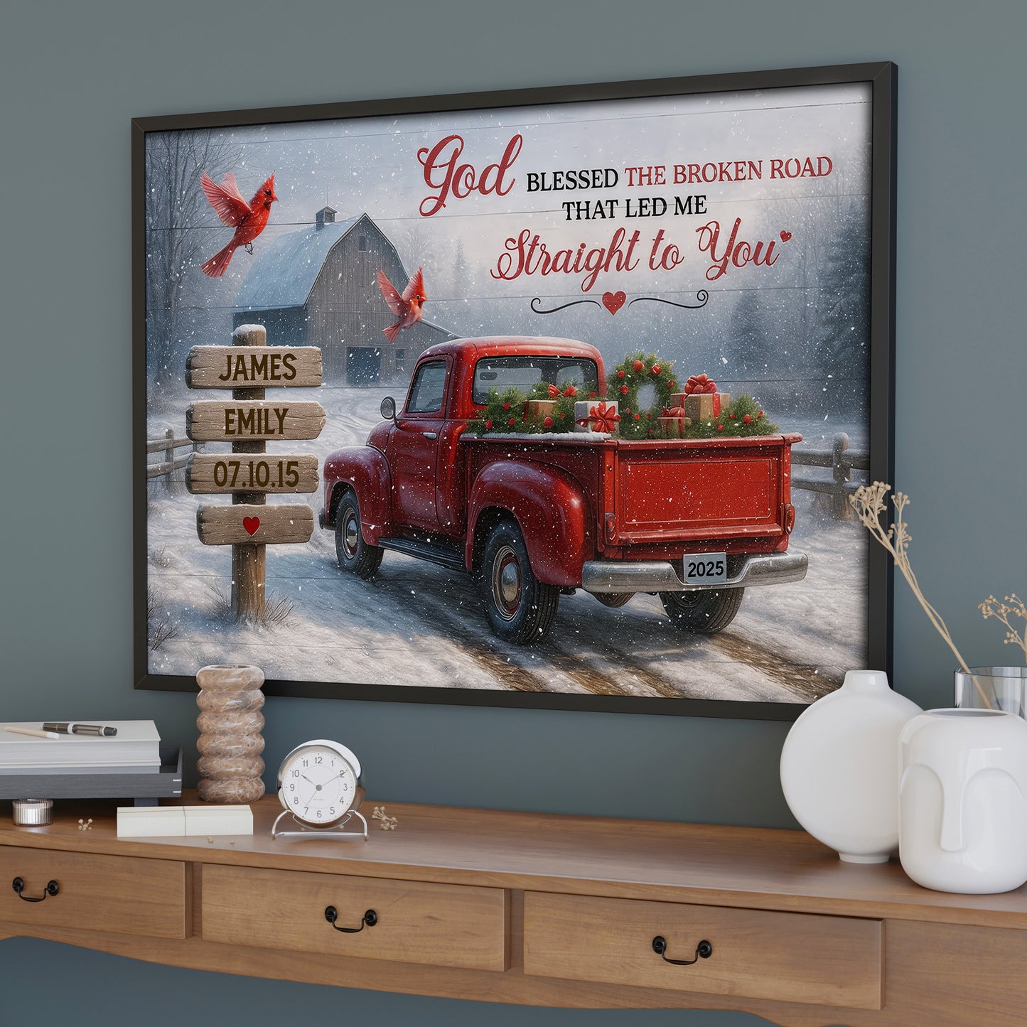 God Blessed The Broken Road That Led Me Straight To You, Red Truck, Cardinal Birds