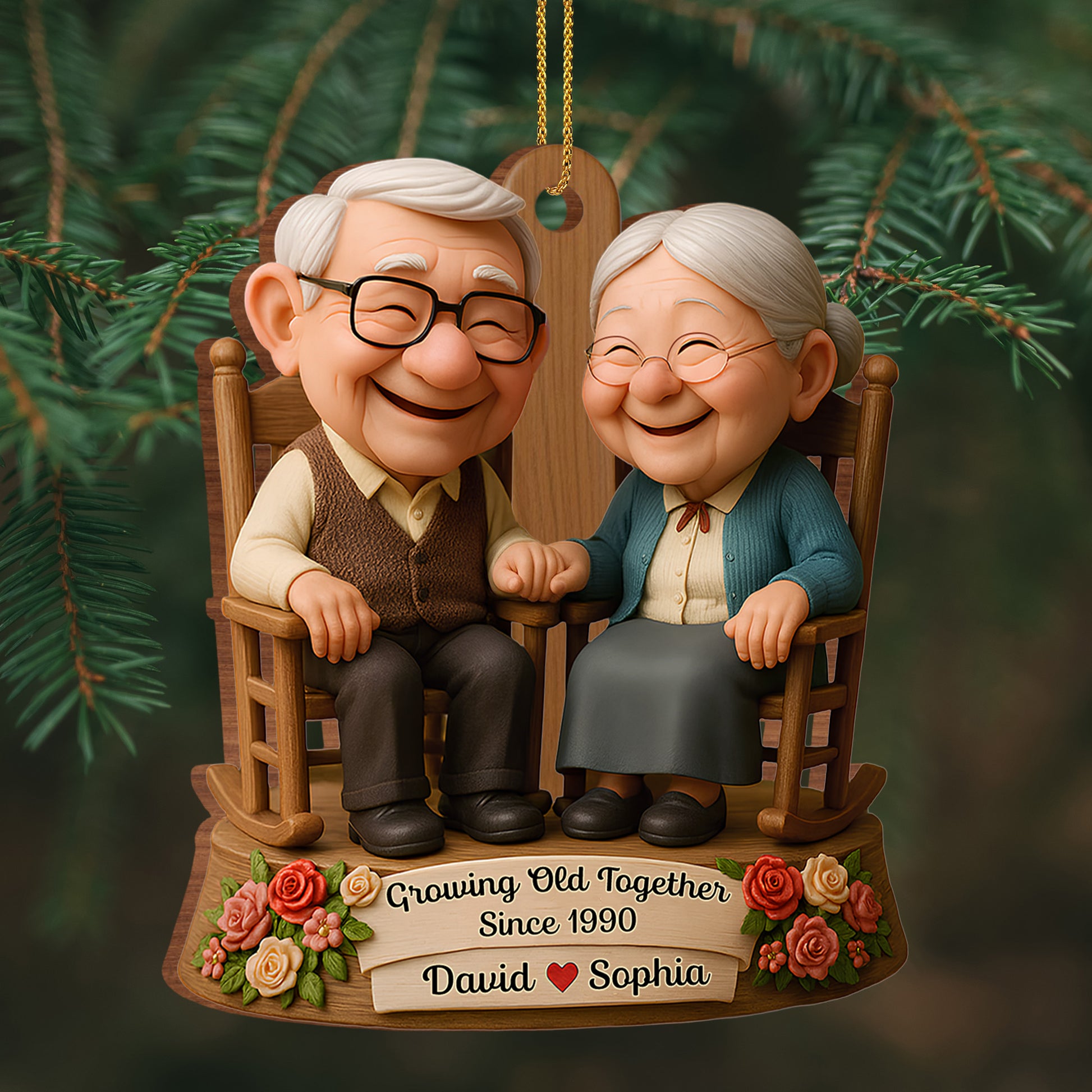 Growing Old Together, Elderly Couple On Rocking Chair