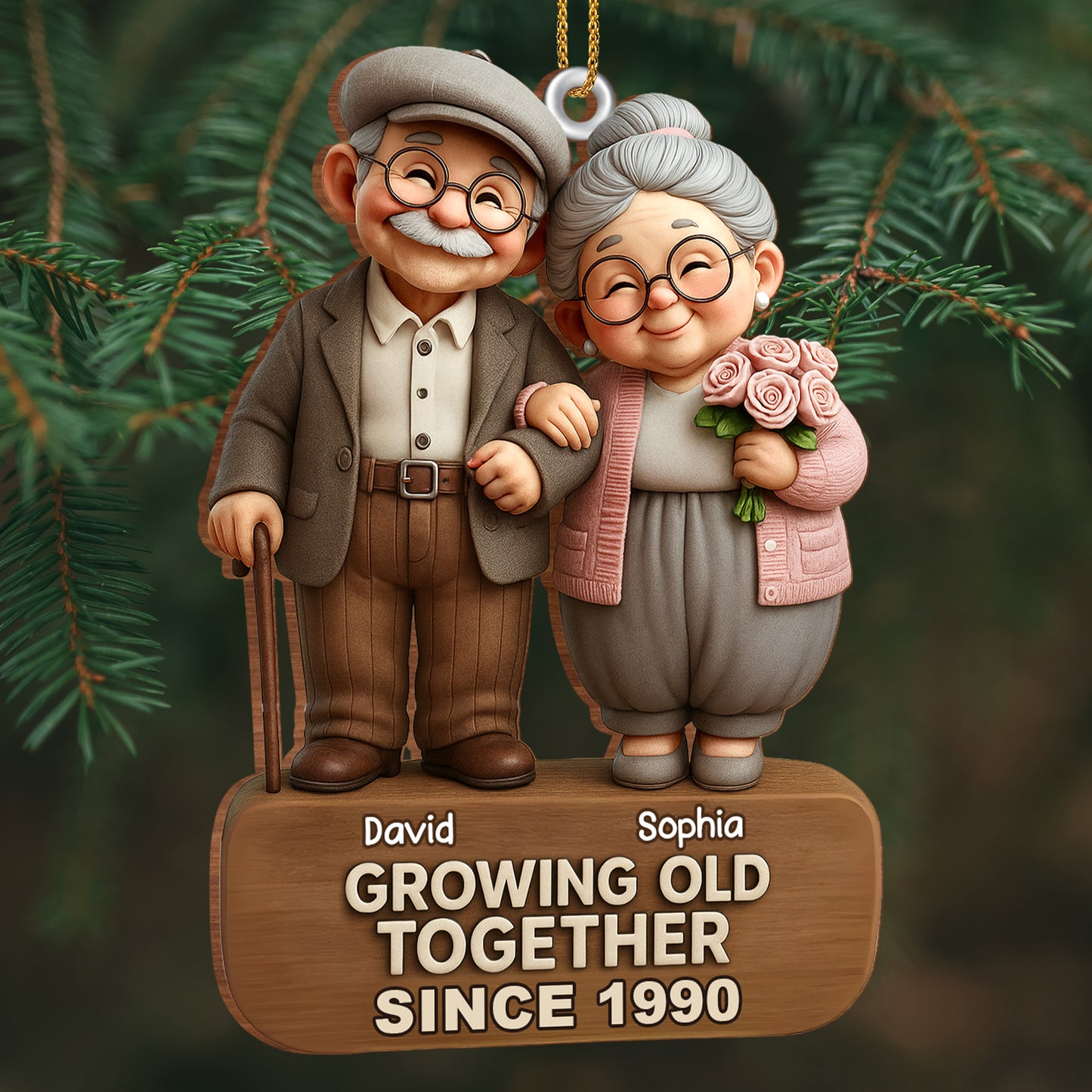 Growing Old Together, Elderly Couple With Roses