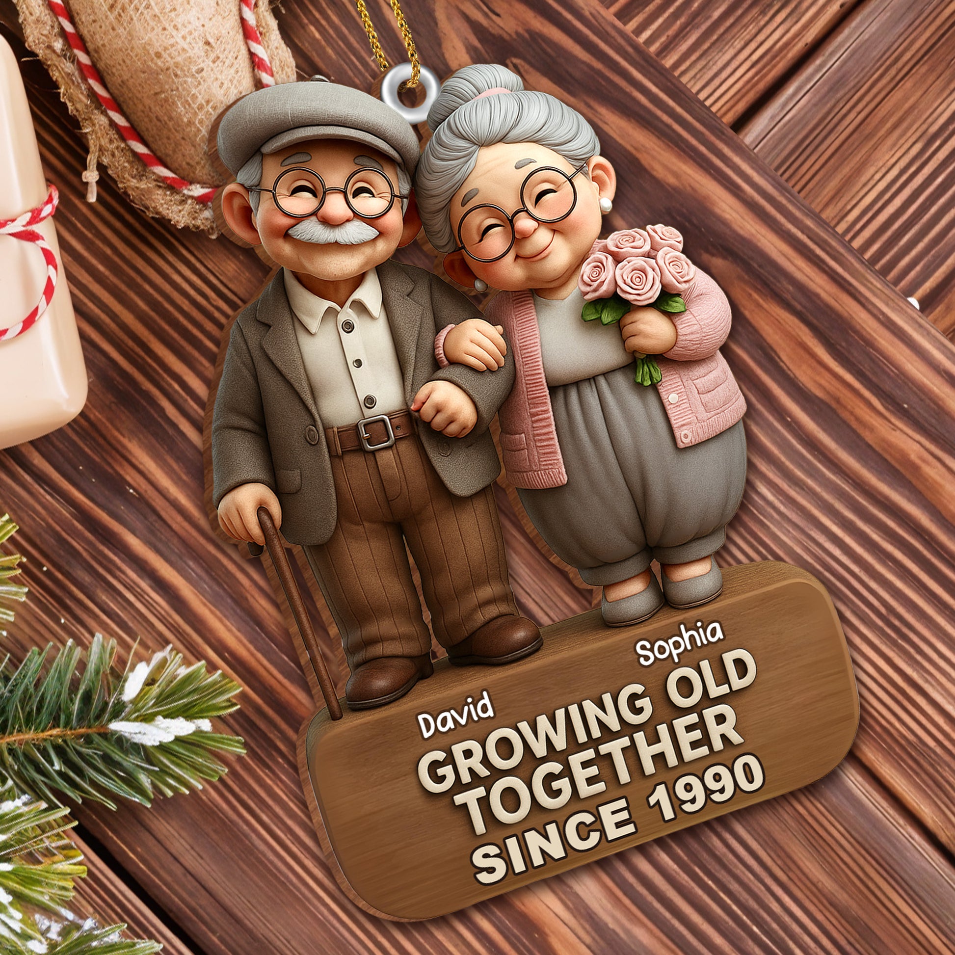 Growing Old Together, Elderly Couple With Roses